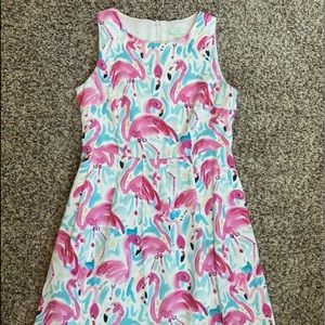 Flamingo print A-line short dress